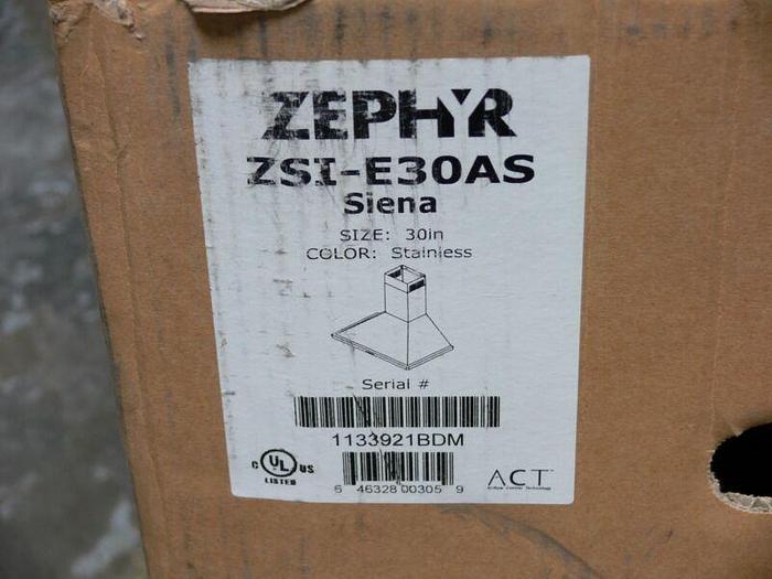 Used Zephyr ZSI-E30AS 30 Inch Wall Mount Chimney Range Hood