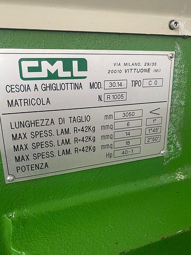 Used Hydraulic Shearing Machine CML 3000mmx14mm