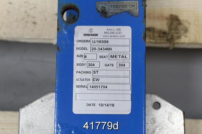 Used Orbinox 20-343MI 6" Hand Operated Knife Gate Valve #41779