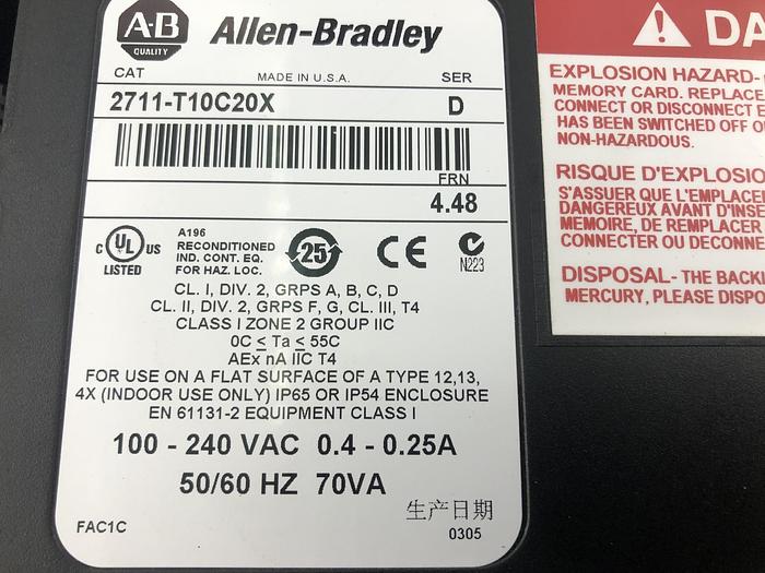 Used ALLEN BRADLEY PANELVIEW 1000 SEREIS D