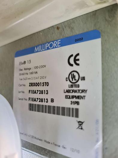 Used Millipore Elix 15 Water Purification System