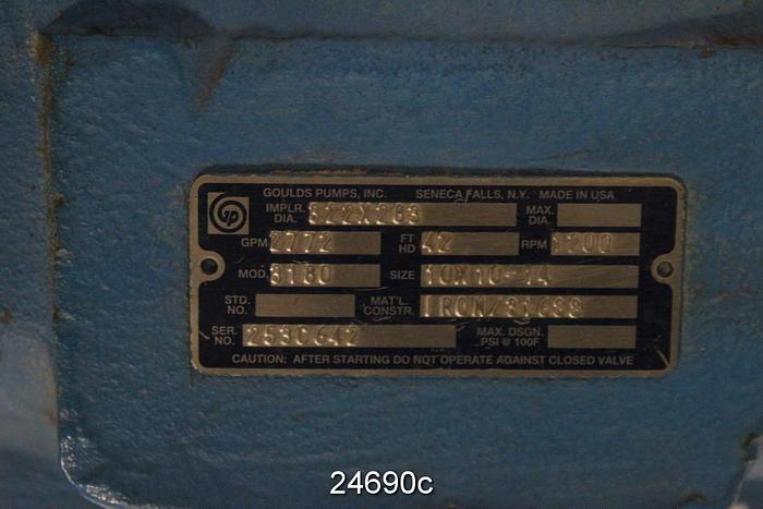 Used Goulds 3180 Gould 3180 Pump, 10X10X14, 5 Vane Impeller, 322Mmx283Mm Diameter Impeller, Stainless Steel Impeller, Ductile Iron Casing, Ductile Iron Stuffing Box, Ductile Iron Suction Side Plate, Packing, 3180M Power End #24690