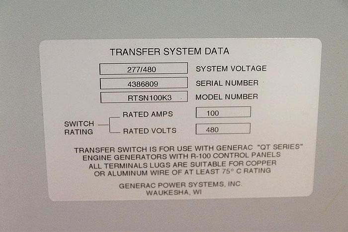 Used GERNERAC POWER SYSTEMS RTS GENERATOR TRANSFER SWITCH