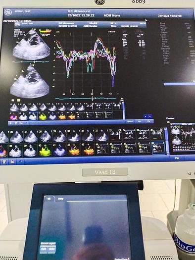 Gebraucht GE Vivid T8 Ultraschallsystem für Herz- und Gefäß-Ultraschall mit Kardio Sonde SW: R1.0.7