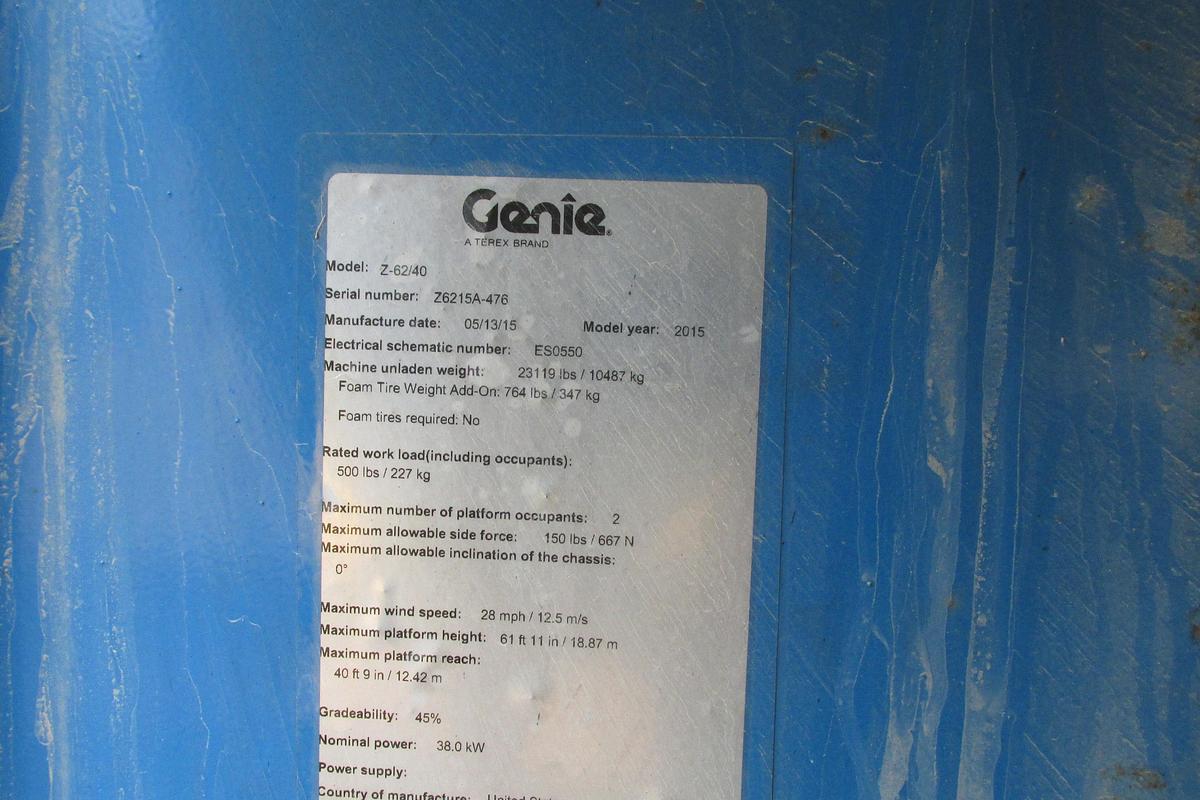 Used 2015 Genie Z 62/40 man lift 4x4 diesel