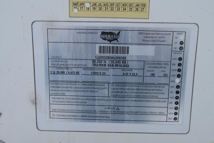 Used 2017 Wabash tandem axle reefer trailer with 7300x 4 Carrier reefer