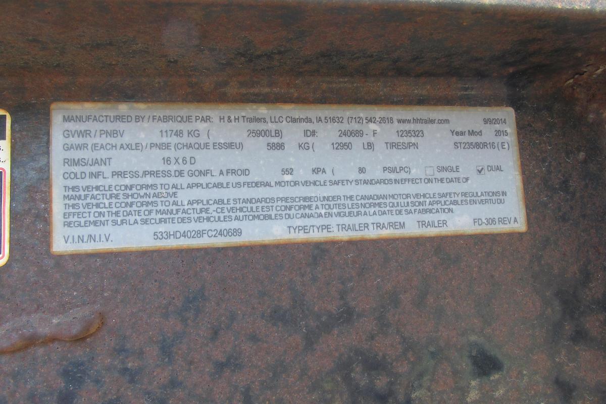 Used 2014 H & H 40 ft tandem double equipment trailer