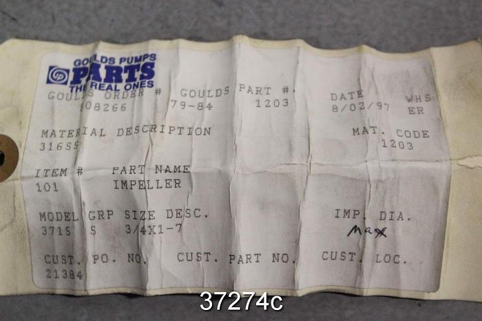 Unused Goulds 3715 S Impeller, 3/4x1x7, 79-84 1203 #37274