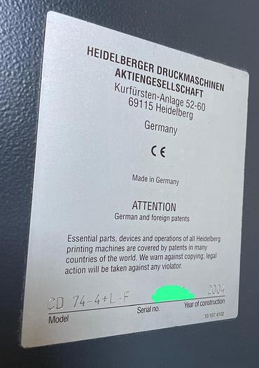 Used HEIDELBERG CD 74-4+L F size 