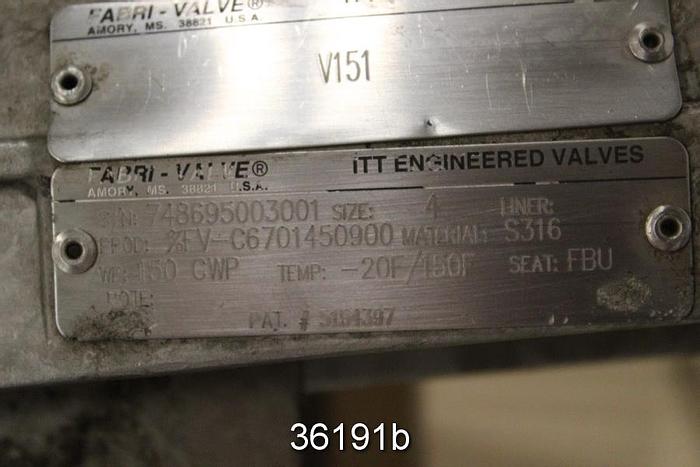 Used Fabri 4" Hand Operated Knife Gate Valve, FV-C6701450900 #36191