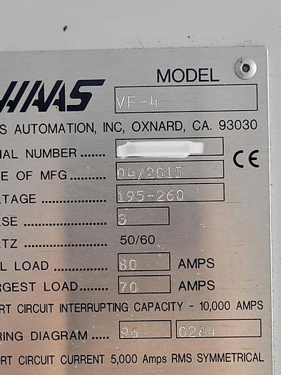 Used 2015 HAAS VF-4 5-Axis CNC Vertical Machining Center