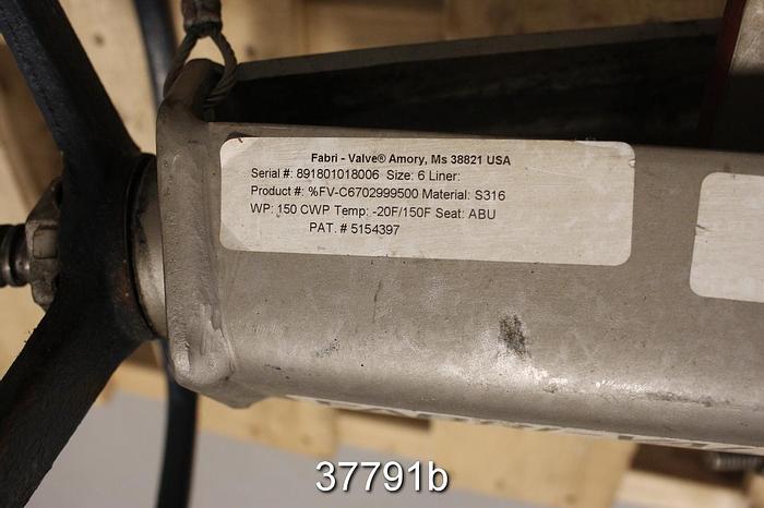 Used Fabri 6" Hand Operated Knife Gate Valve #37791