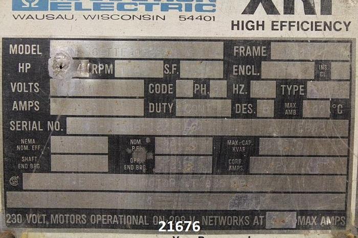 Unused Marathon  Motor, 40 Hp, 1185 Rpm, 460 Volt, 364T Frame, (Unused) #21676