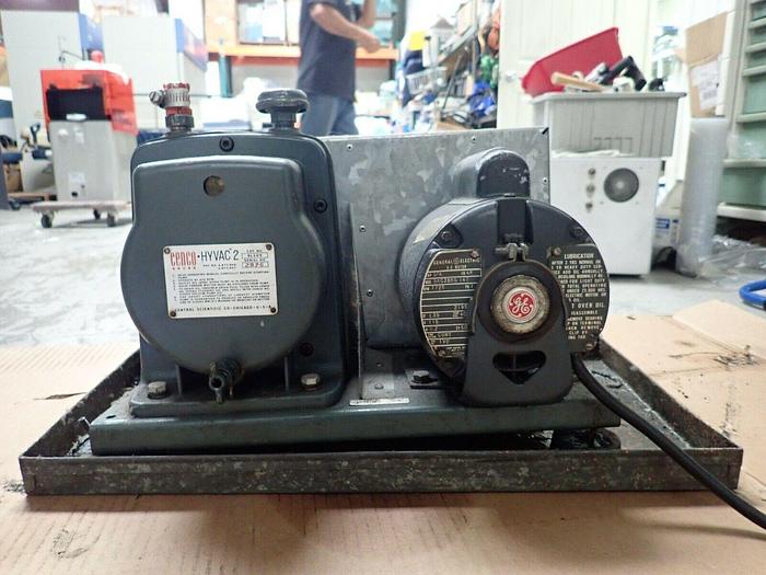 Used Cenco 91305 HYVAC 2 Vacuum Pump w/ GE Motor 5KC35KG147, 1/4 HP, 1725 RPM