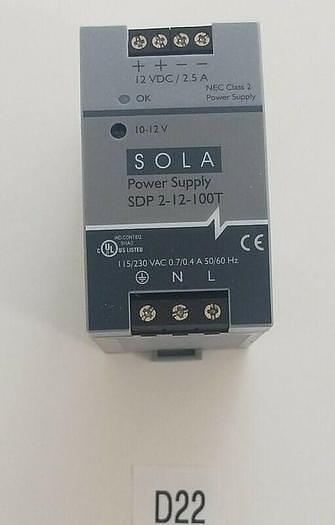 Used *PREOWNED* SOLA SDP 2-12-100T NEC Class 2 Power Supply 2.5A 230V 60Hz + Warranty
