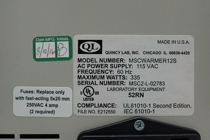 Used Medline Quincy Lab Model MSCWARMER12S ReadyBath 12 Slot Intelligent Warmer 80196410319