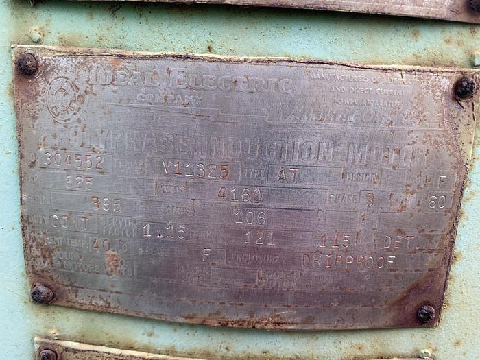 Used Motor, 825 HP, Ideal Electric, 4160V, 395 RPM, (2) #C735329