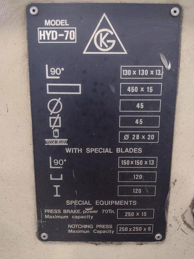 Used 70 TON GEKA MODEL HYDRACROP-70-S HYDRAULIC IRONWORKER (USED)