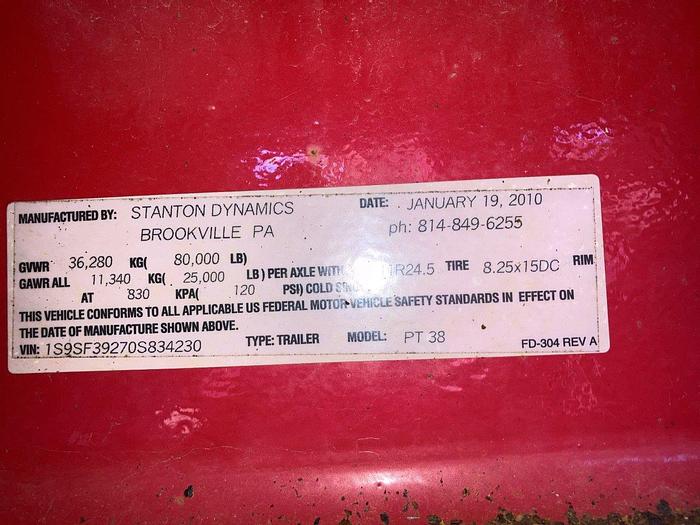 Used 2010 Stanton Dynamics 38 PT Trailer