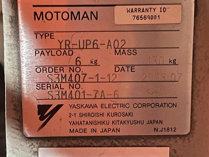 Used MOTOMAN ARCWORLD WELD CELL W/ INDEX TABLE AND UP6 ROBOT WITH XRC CONTROL