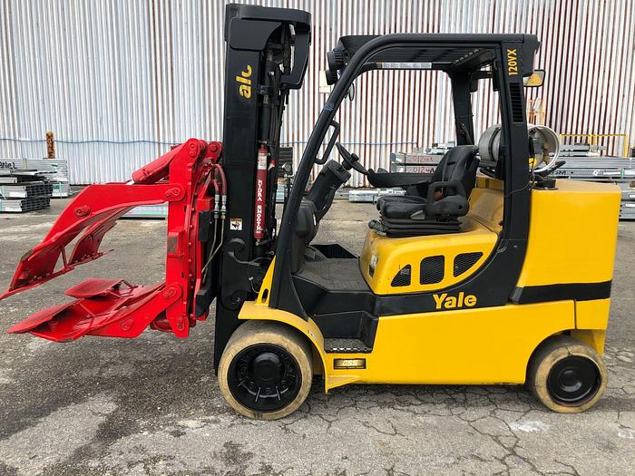 Used 12,000 POUND YALE ROLL CLAMP TRUCK MODEL GLC120VXPRS W/ 60" BOLZONI CLAMP MFG. 2012