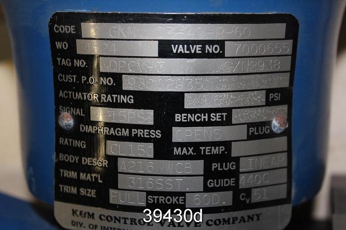 Used K&M 2" Plug Valve, 2 GKM DR-40-R-60 #39430