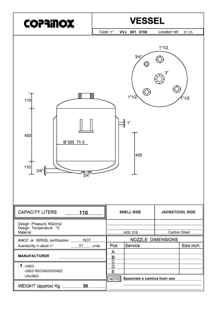 Usato Serbatoio  da 110 Litri