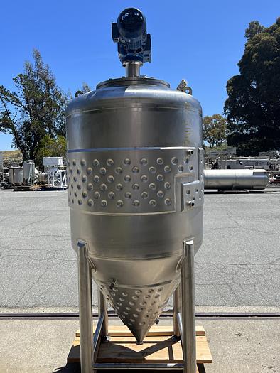 Used Tank, 132 Gallon, 500 Liter, S/St, Jkt, Agit, Cone Bottom #S744578