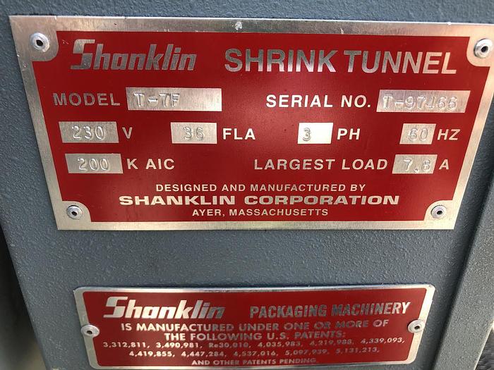Used SHANKLIN HEAT SHRINK TUNNEL 120 FPM MODEL T7F