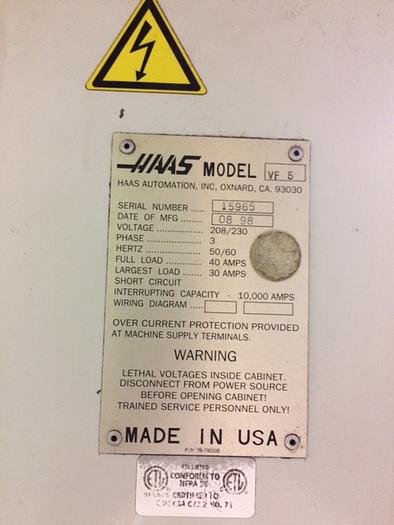 Used 1998 HAAS VF5/40 CNC Vertical Machining Center - See Video