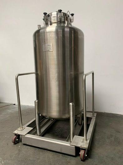 Used Optimum Stainless Steel 225 Gallon Pressure Vessel / Tank On Rolling Cart 75 PSI
