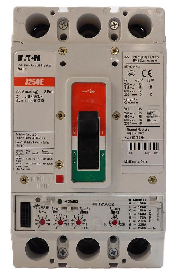 Used Eaton JGE3250NN 3 Pole Circuit Breaker J250E JT325032 Working Surplus
