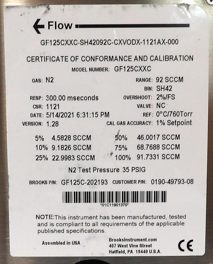Used Brooks Instrument GF125CXXC Mass Flow Controller MFC GF125C-901104 Lot of 10