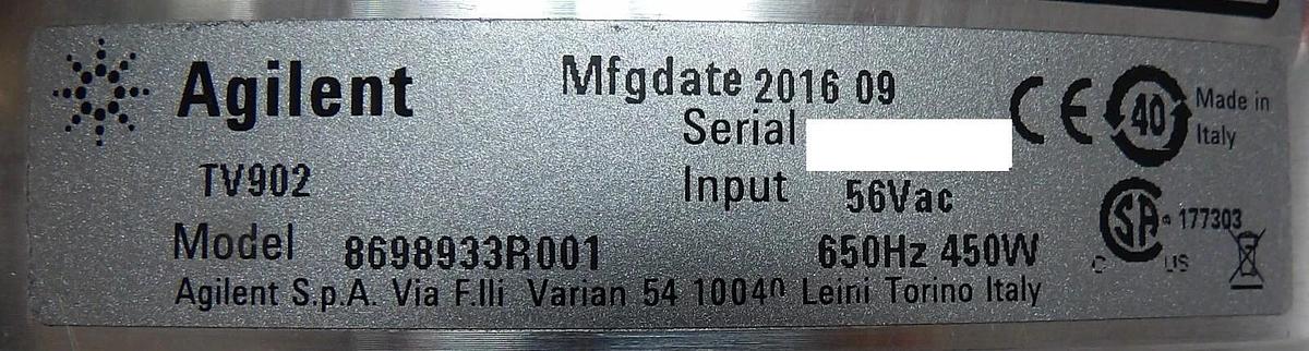 Used TV902 PUMP Agilent 8698933R001 Turbomolecular Pump Spectrometer Turbo Working