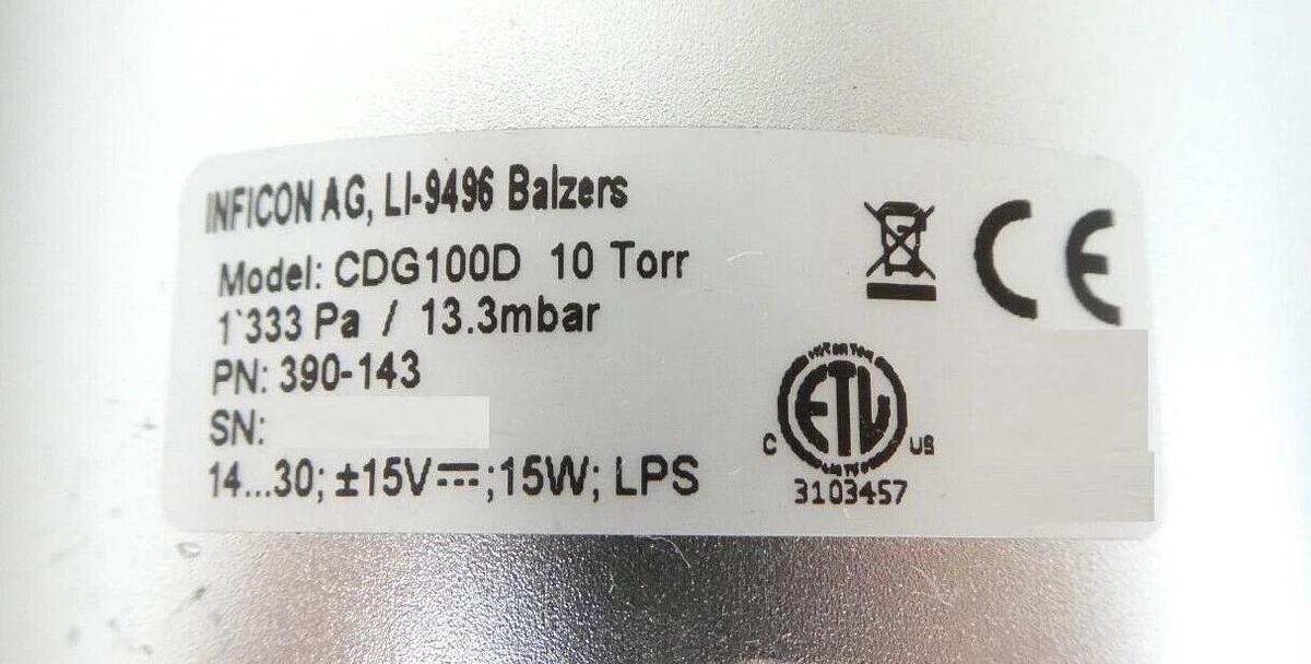 Used Inficon 390-143 Diaphragm Gauge Manometer CDG100D AMAT Surplus Working