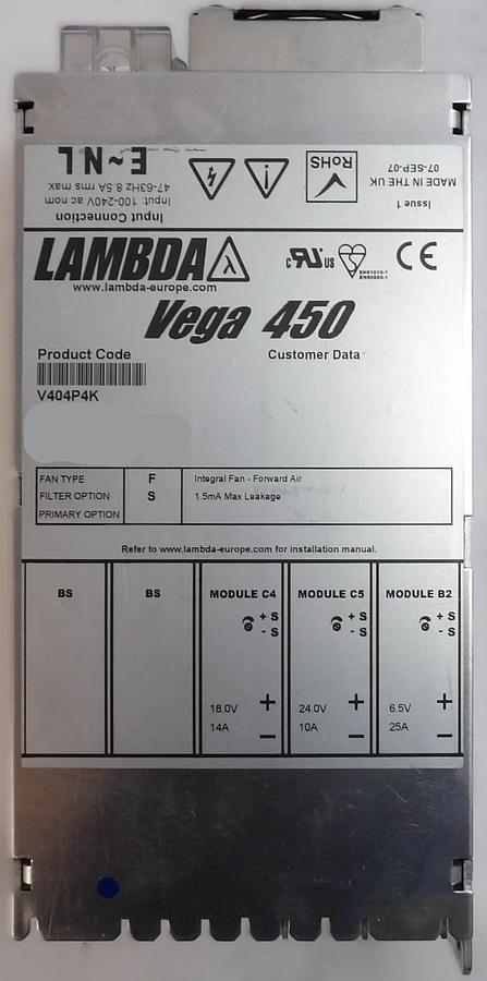 Used Lambda V404P4K Modular Power Supply Assembly Vega 450 Lot of 2 Working