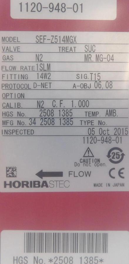 Horiba STEC SEF-Z514MGX Mass Flow Controller Meter Z500 1300 SCCM HCl New