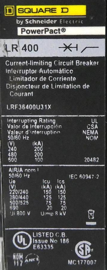 Used Schneider Electric LRF36400U31X 3-Pole Circuit Breaker PowerPact LR400 Working