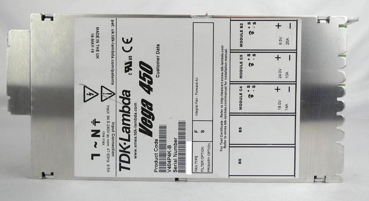 Used TDK-Lambda V404P4K-B Modular Power Supply Vega 450 Working Surplus