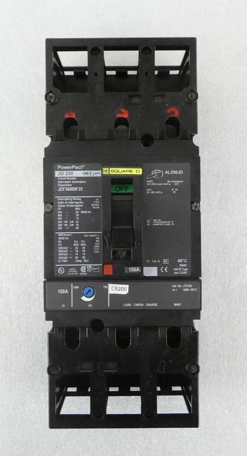 Used Square D JDF36000F25 Circuit Breaker PowerPact JD 250 CB200 Lot of 2 Working