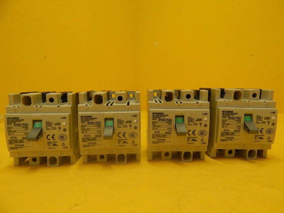 Used Mitsubishi NV50-FAU 40A Earth-Leakage Circuit Protector Reseller Lot of 4 Used