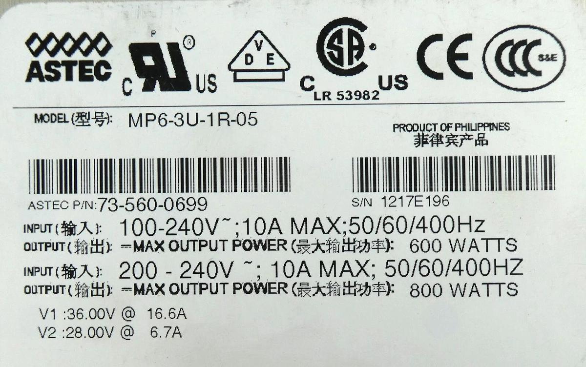 Used Astec 73-560-0699 Power Supply Module MP6-3U-1R-05 Working Surplus