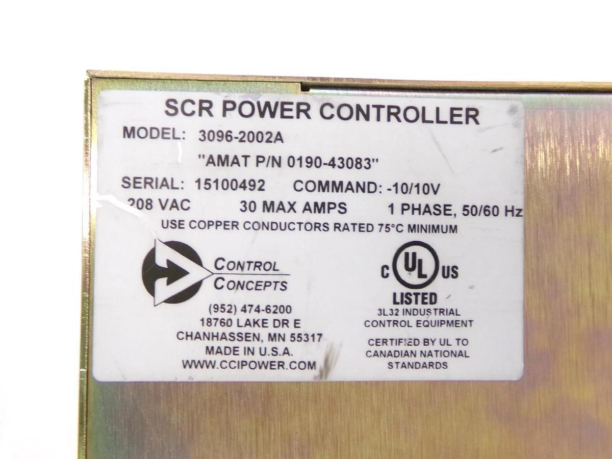 Used Control Concepts 3096-2002A SCR Power Controller AMAT 0190-43083 Working