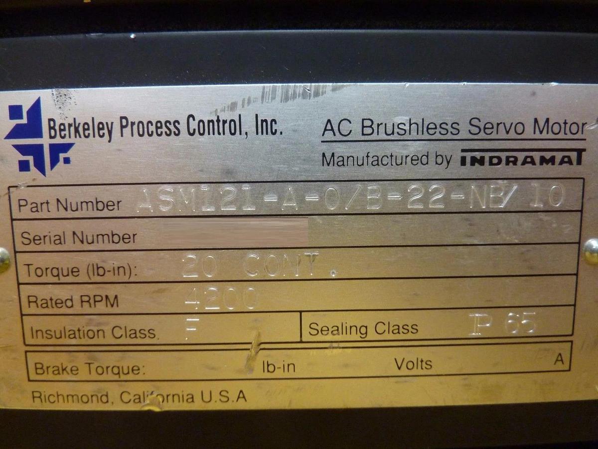 Used Berkeley Process Control ASM121-A-0/B-22-NB/10 Servo Motor Working Surplus