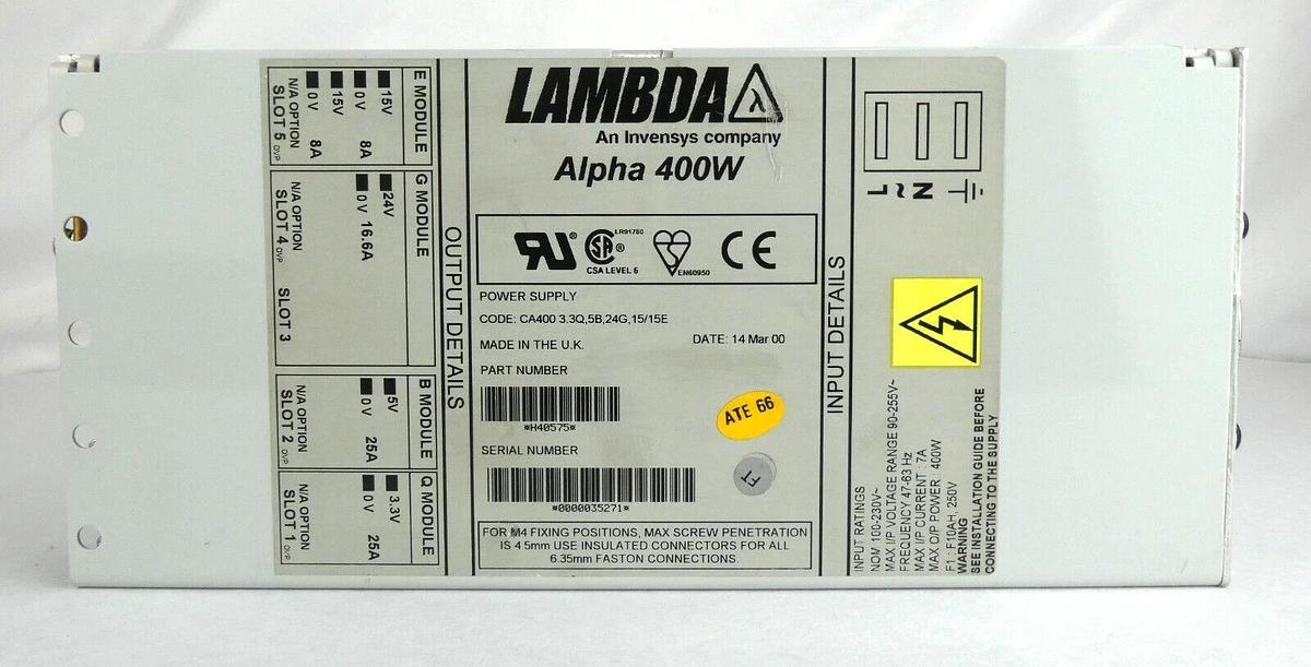 Used Lambda H40575 Power Supply Alpha 400W CA400 3.3Q,5B,24G,15/15E Working Surplus
