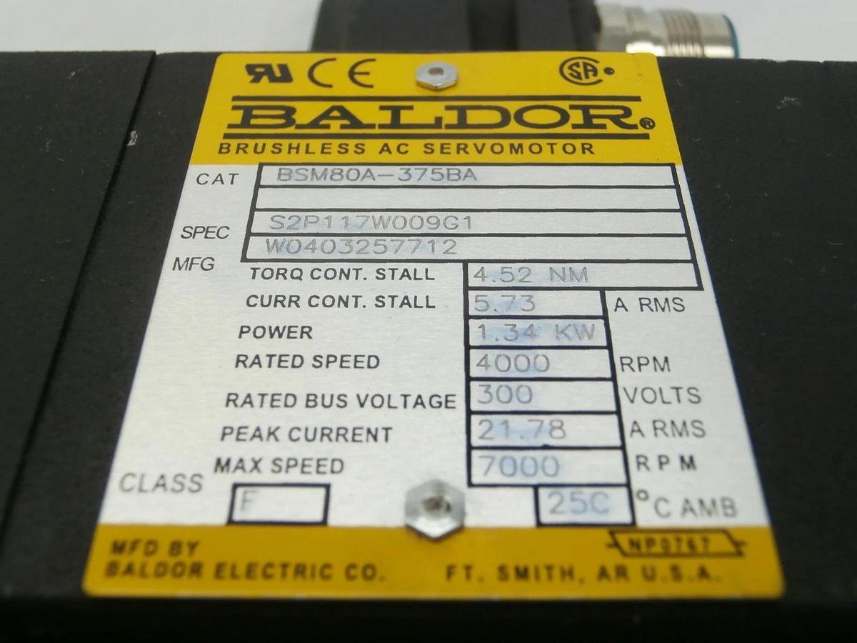 Used Baldor BSM80A-375BA Brushless AC Servo Motor S2P117W009G1 Used Working