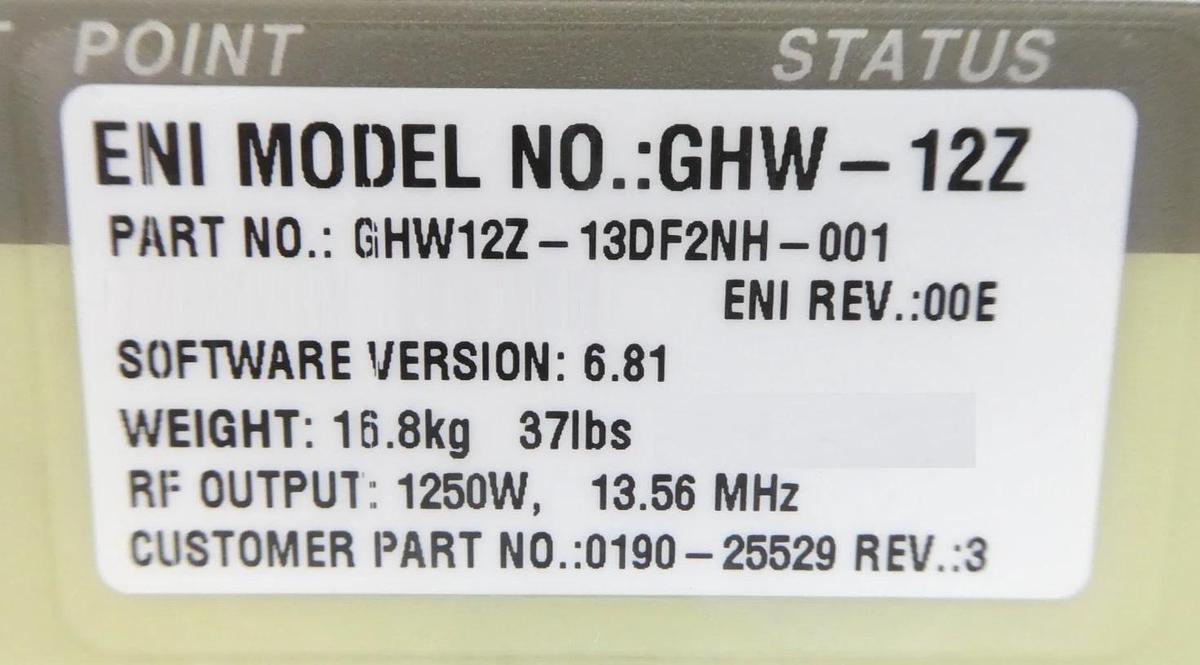Used GHW-12Z Genesis ENI GHW12Z-13DF2NH-001 RF Generator Remote Enable Mode Surplus