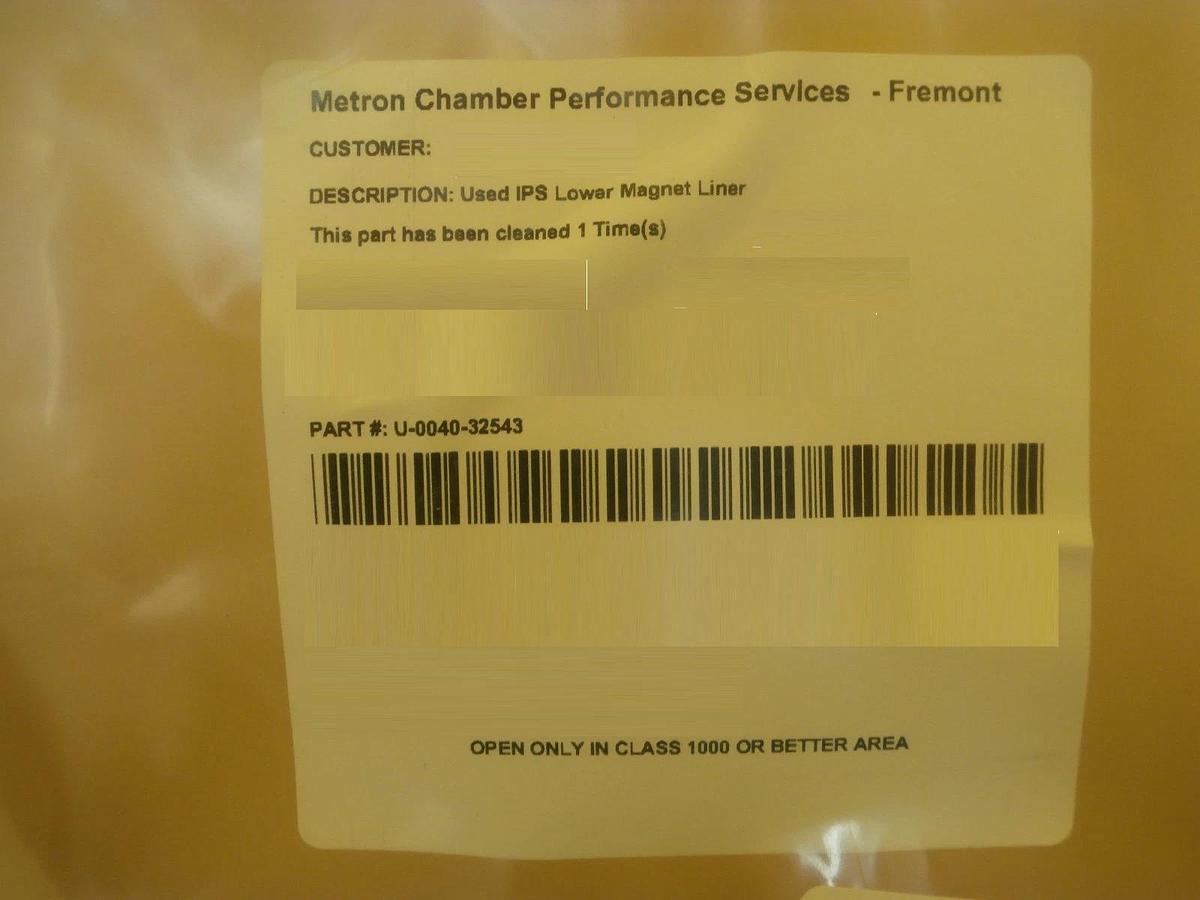 Refurbished AMAT Applied Materials 0040-32543 IPS Lower Magnet Liner Refurbished