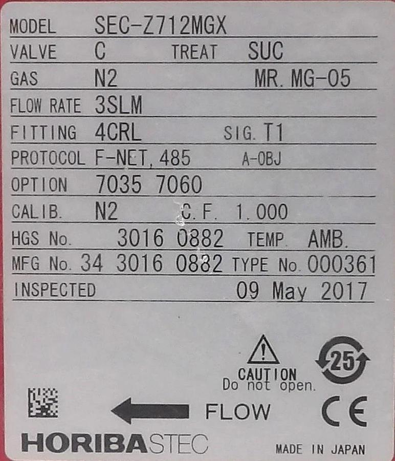 Used Horiba SEC-Z712MGX Mass Flow Controller MFC STEC Z700 3.5 SLM Ar New