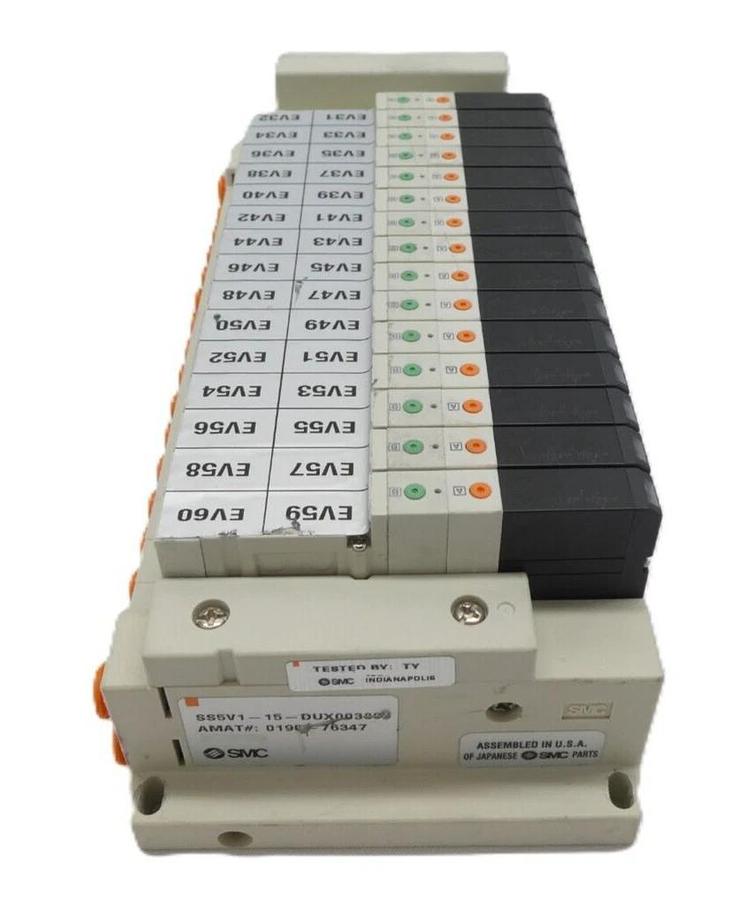 Used SMC SS5V1-15-DUX00300 15-Port Pneumatic Manifold AMAT 0190-76347 Working Surplus